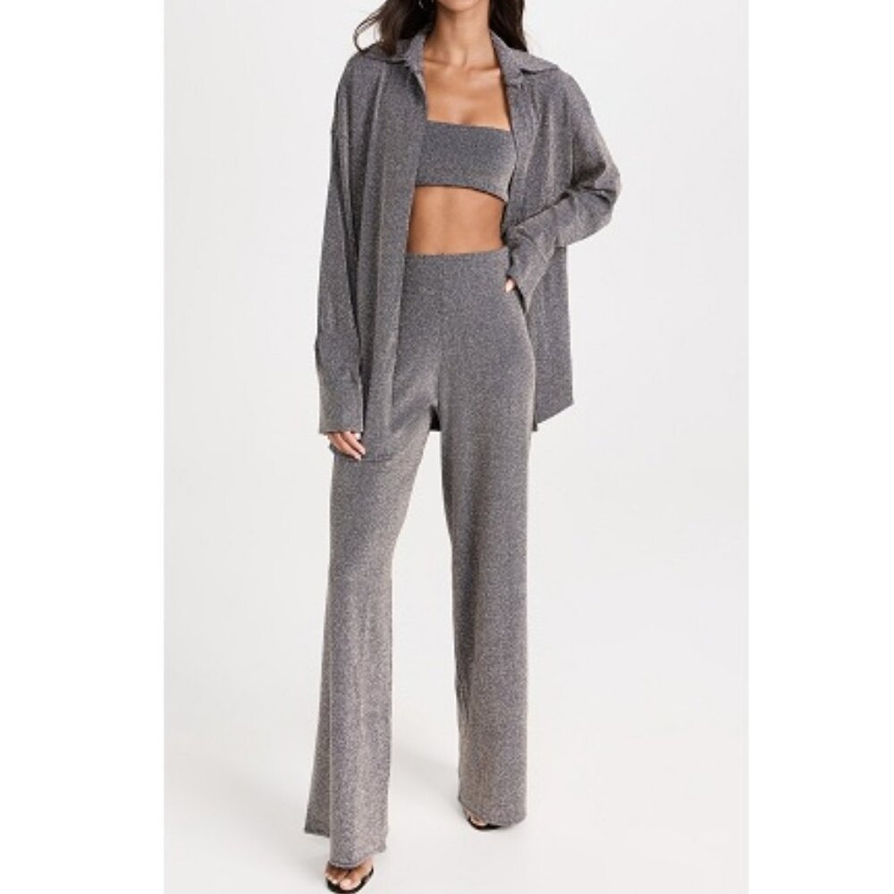 Baobab Disco Chivi Set XS NEW Silver Glitter Bandeau Top Shirt Jacket Pants